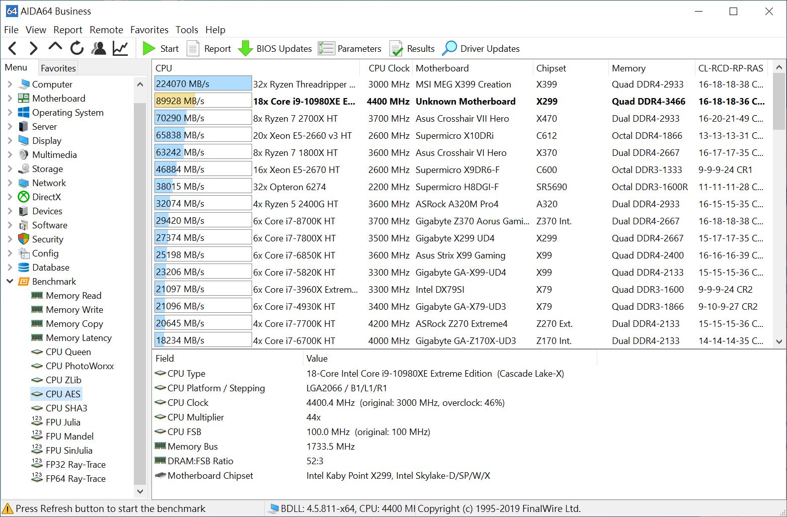 Intel Core i9-10980XE @ 4.4GHz