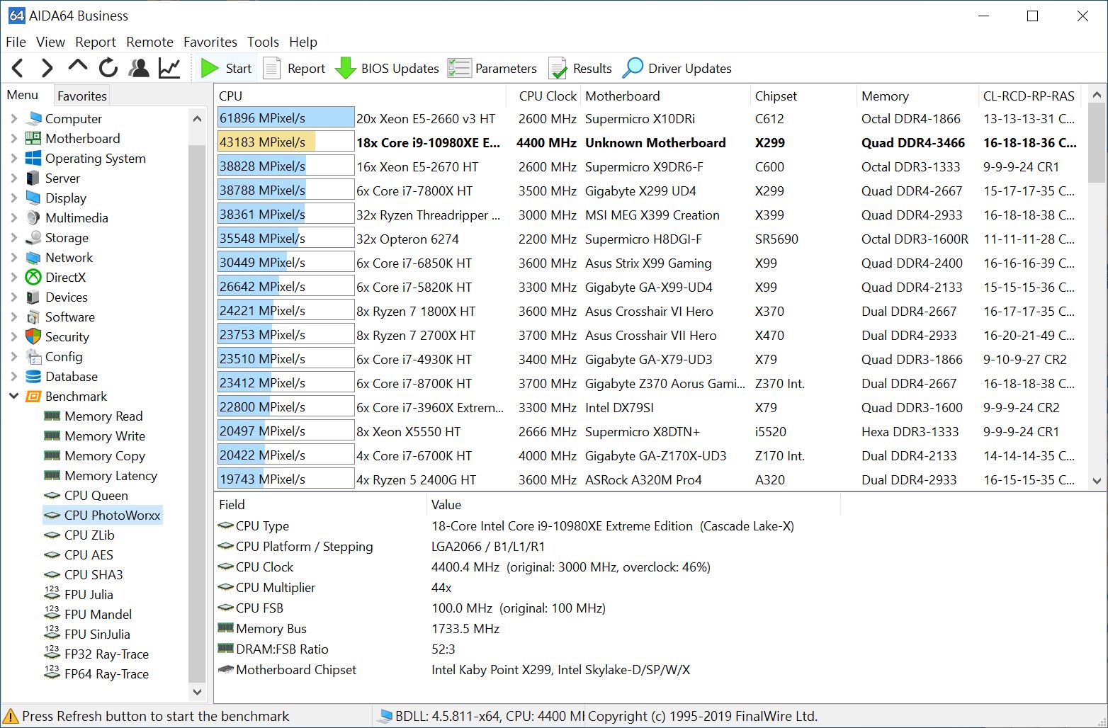 Intel Core i9-10980XE @ 4.4GHz