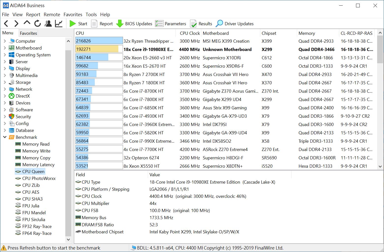 Intel Core i9-10980XE @ 4.4GHz