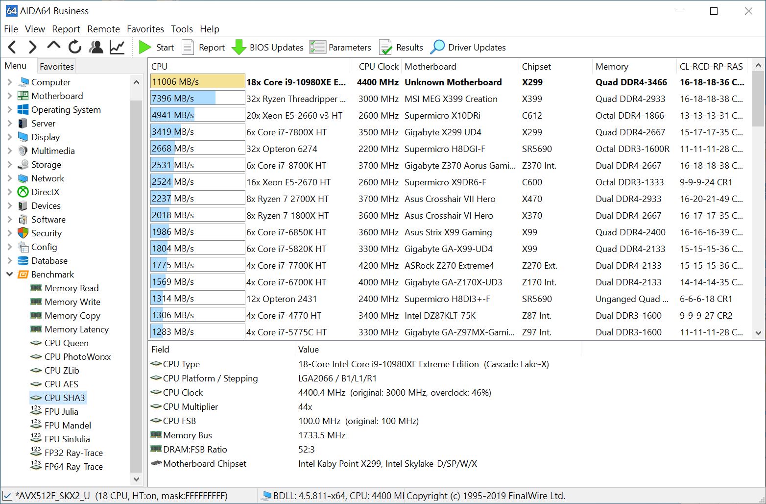 Intel Core i9-10980XE @ 4.4GHz