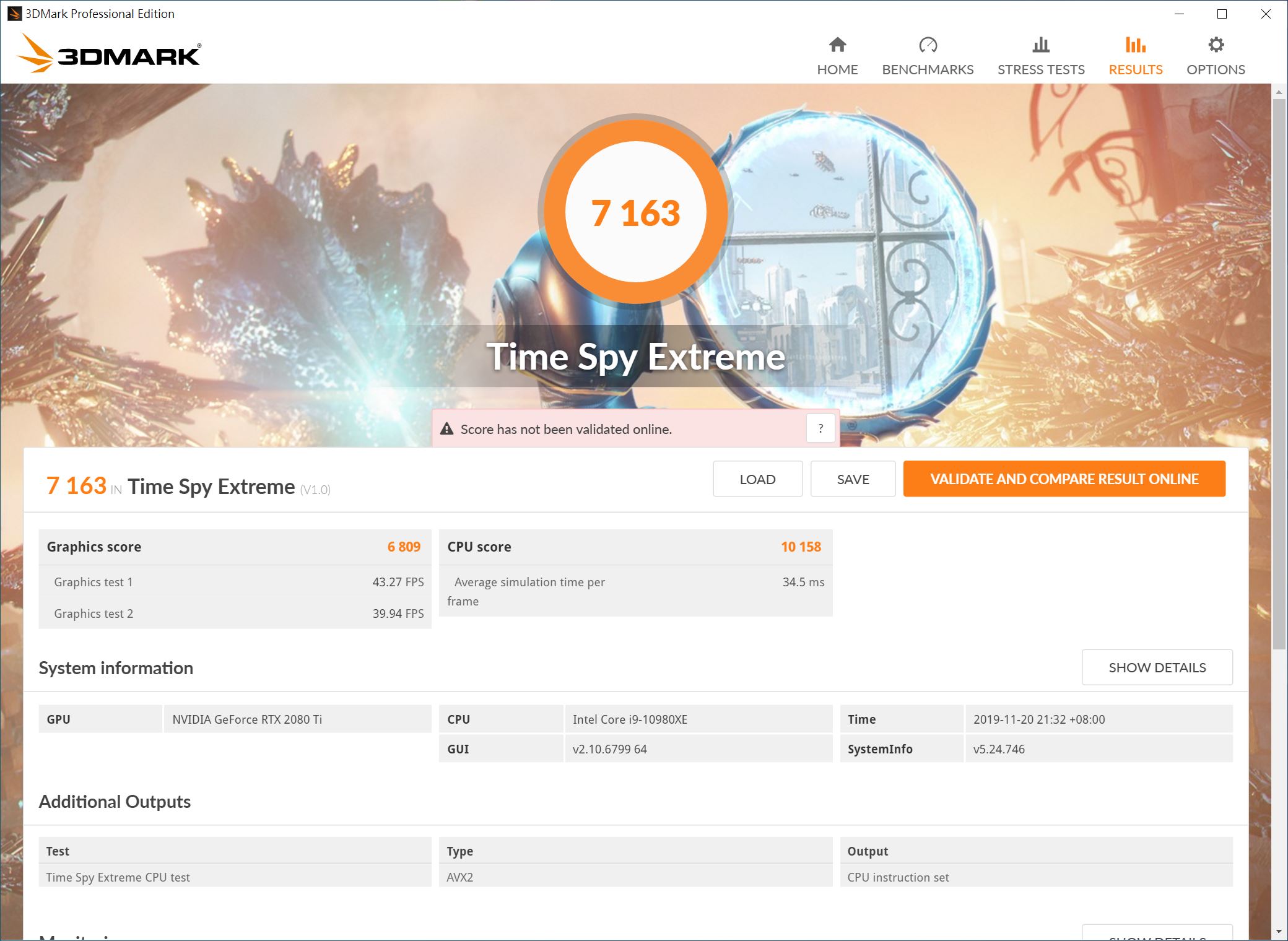Intel Core i9-10980XE @ 4.4GHz with GeForce RTX 2080 Ti