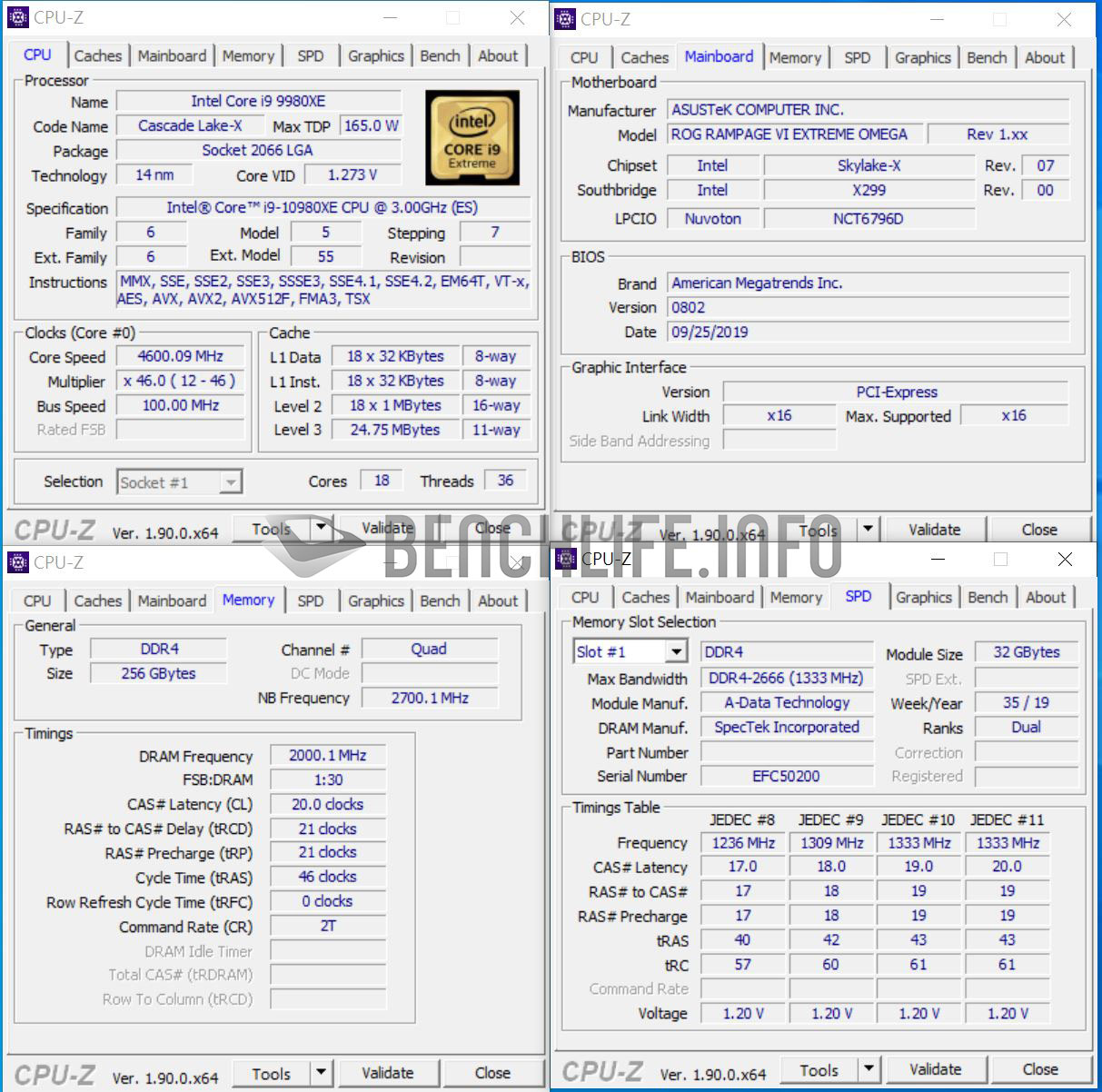 8 x 32GB DDR4-4000MHz 達成，Adata DDR4-2666MHz 32GB 動手玩 - BenchLife.info