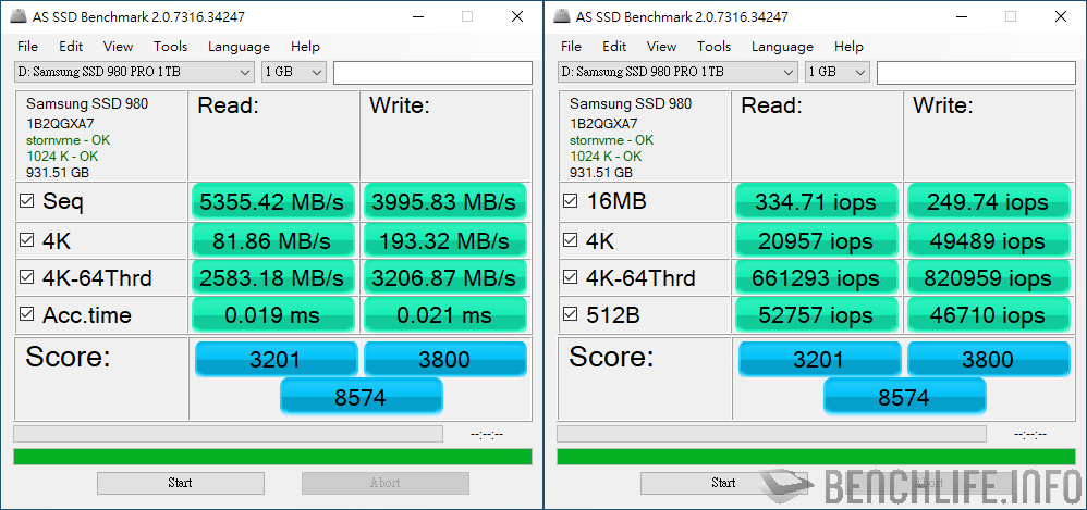 Samsung 980 PRO 1TB AS SSD Benchmark results