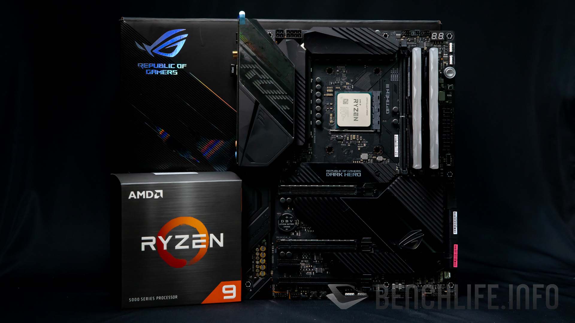 搭配ROG Crosshair VIII Dark Hero，AMD Ryzen 9 5950X 與Ryzen 9