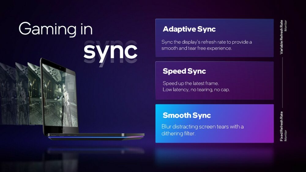 support for AdaptiveSync, Speed Sync, Smooth Sync