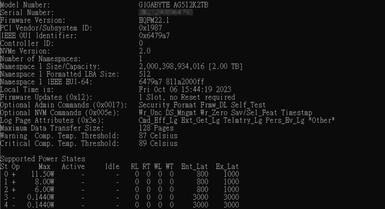 GIGABYTE AORUS Gen5 12000 SSD 13 BenchLife Info