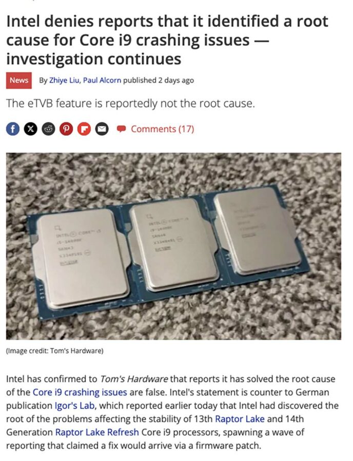 13th 與 14th Gen K 系列處理器不穩定因子，Intel 將釋出 eTVB microcode 改善 - BenchLife.info