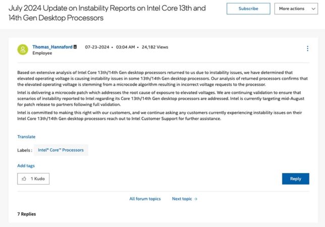 Intel 將釋出 microcode 以解決 13th、14th Gen 桌上型處理器穩定性問題 - BenchLife.info