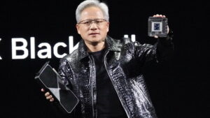 NVIDIA's CEO holds GeForce RTX 5090